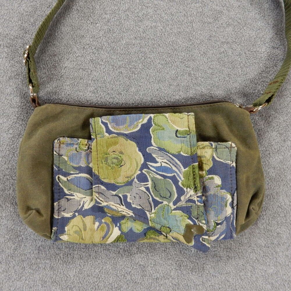 Erda Womens Shoulder Bag Green Blue Floral Flap Adjustable Strap Zip Pockets